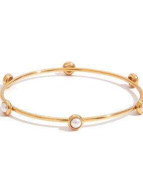 Tarnish Free Gold Pearl Bangle Bracelet Honey + Lo